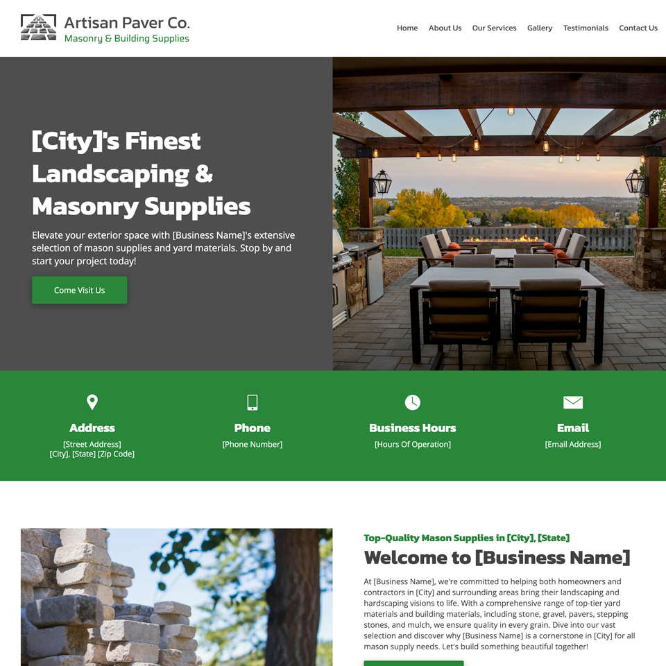 Masonry spply store website design template
