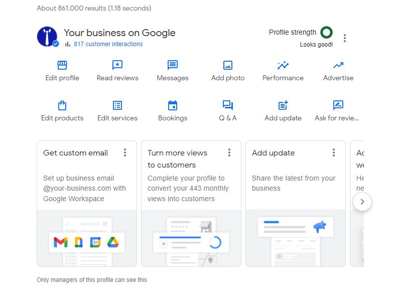 Google business profile dashboard