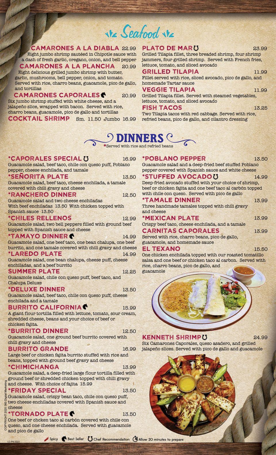 Web menu page4 loscaporales mexican restaurant