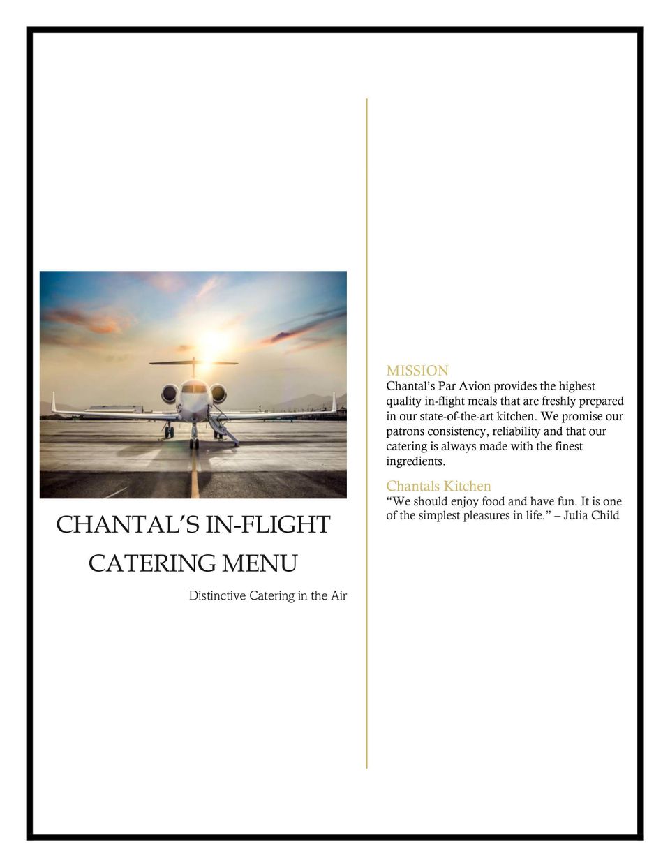 Chantal's in flight menu 1