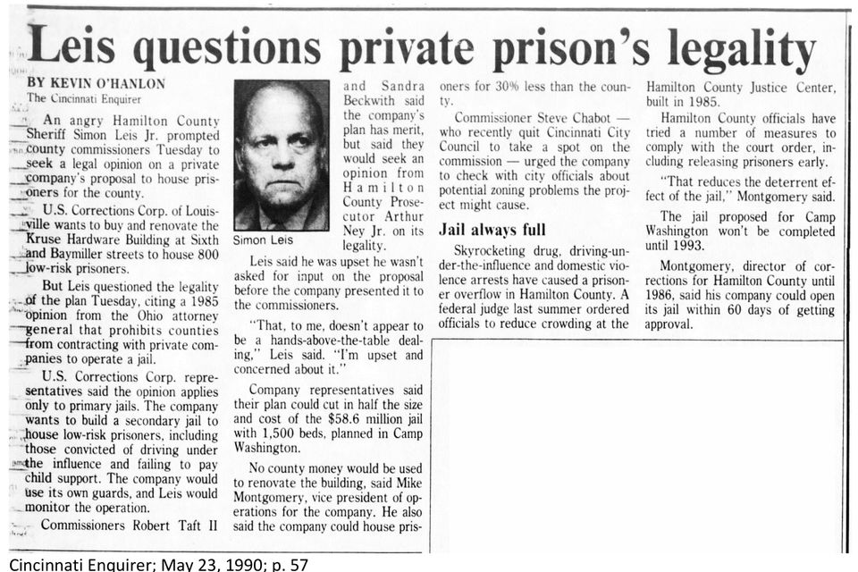 1990 newspaper leis questions private prison   1st mention