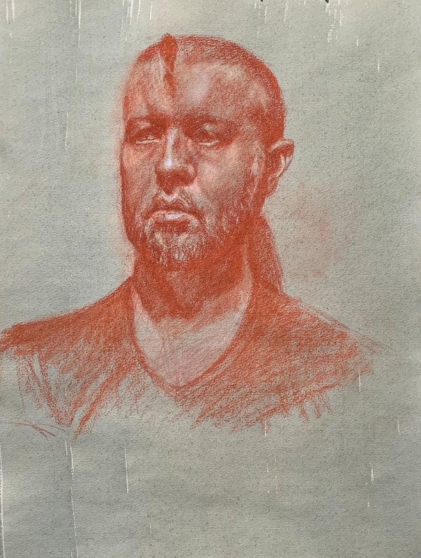 Moore devianne portrait of a man trois crayons 14 x18