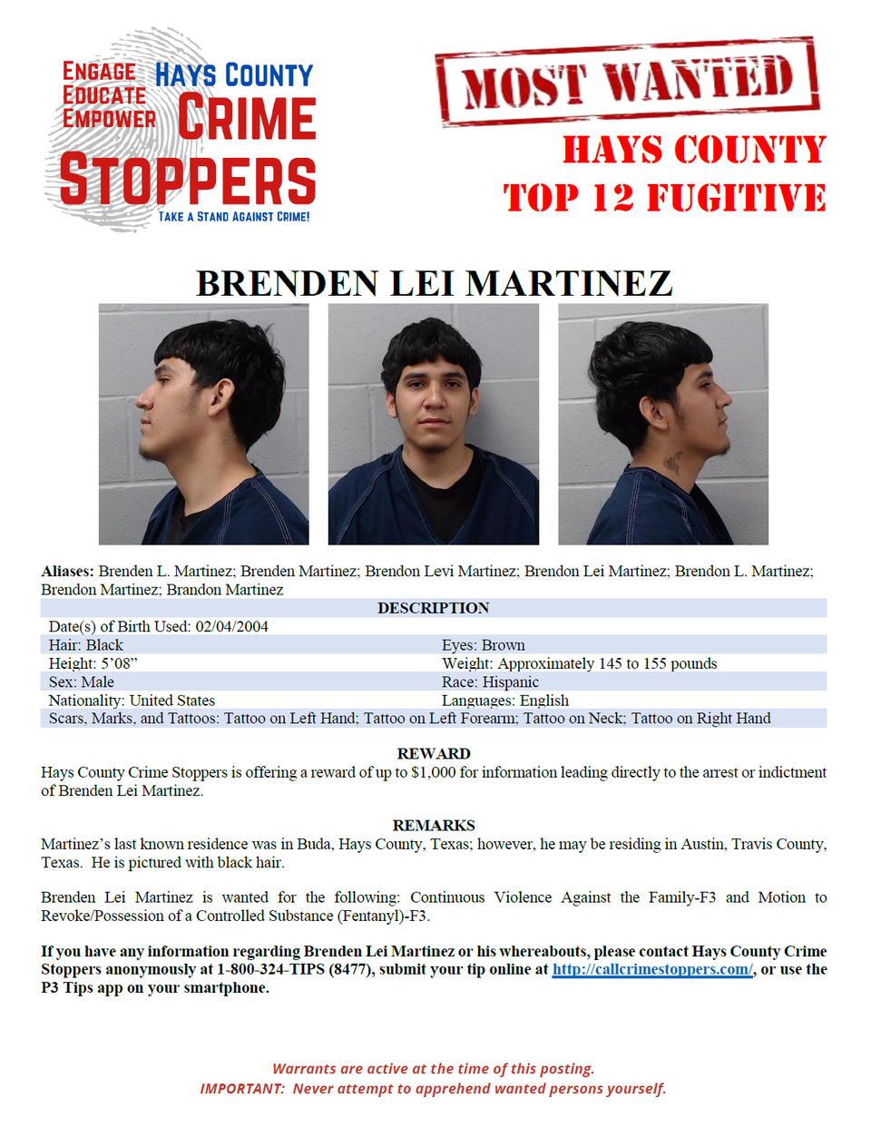 Martinez most wanted poster