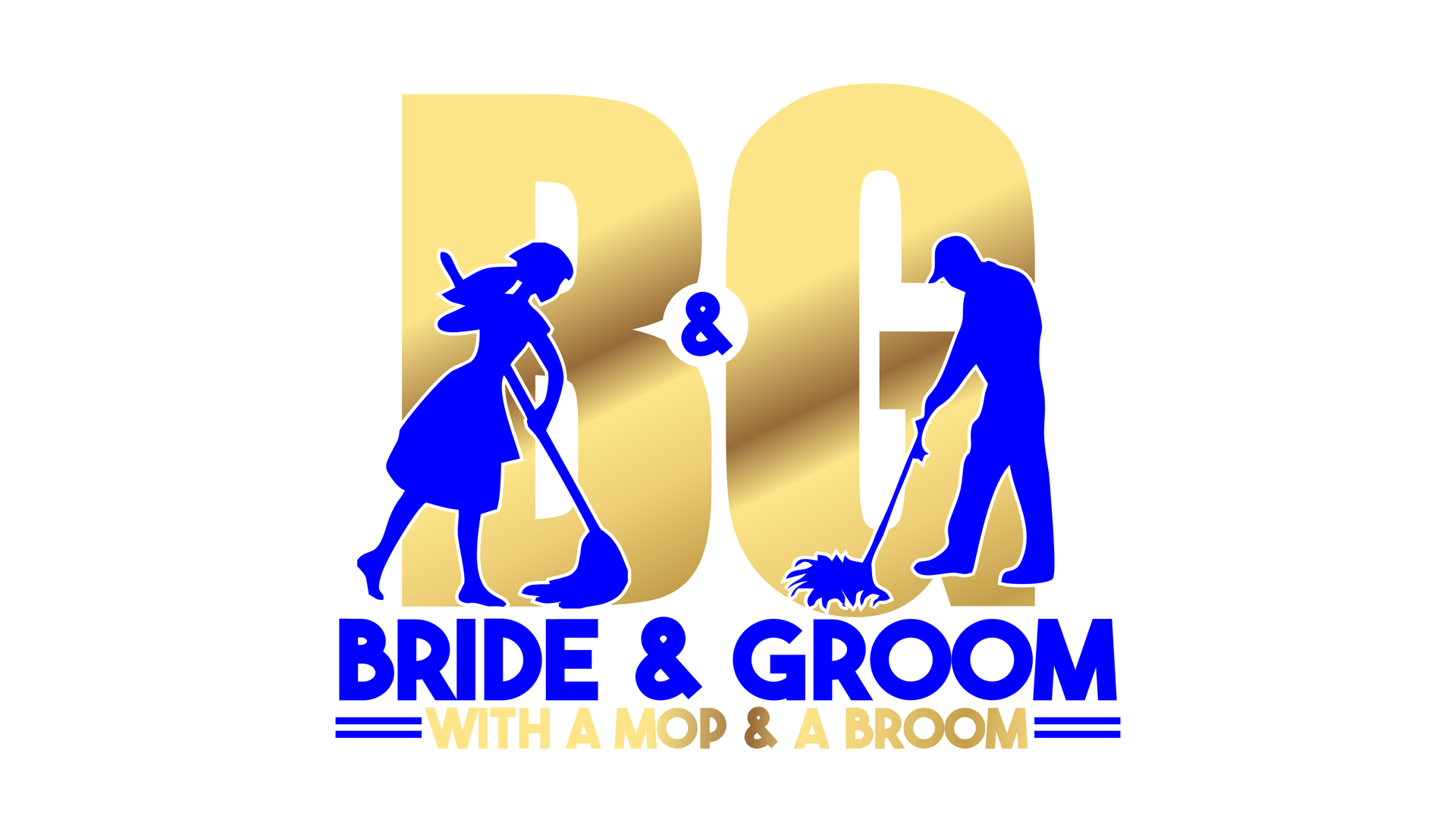 Bride and Groom with a Mop and a Broom