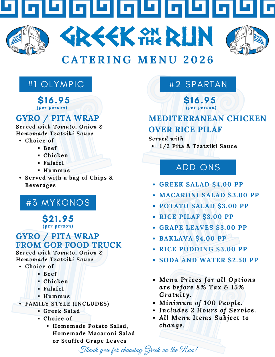 Gor catering menu 2026
