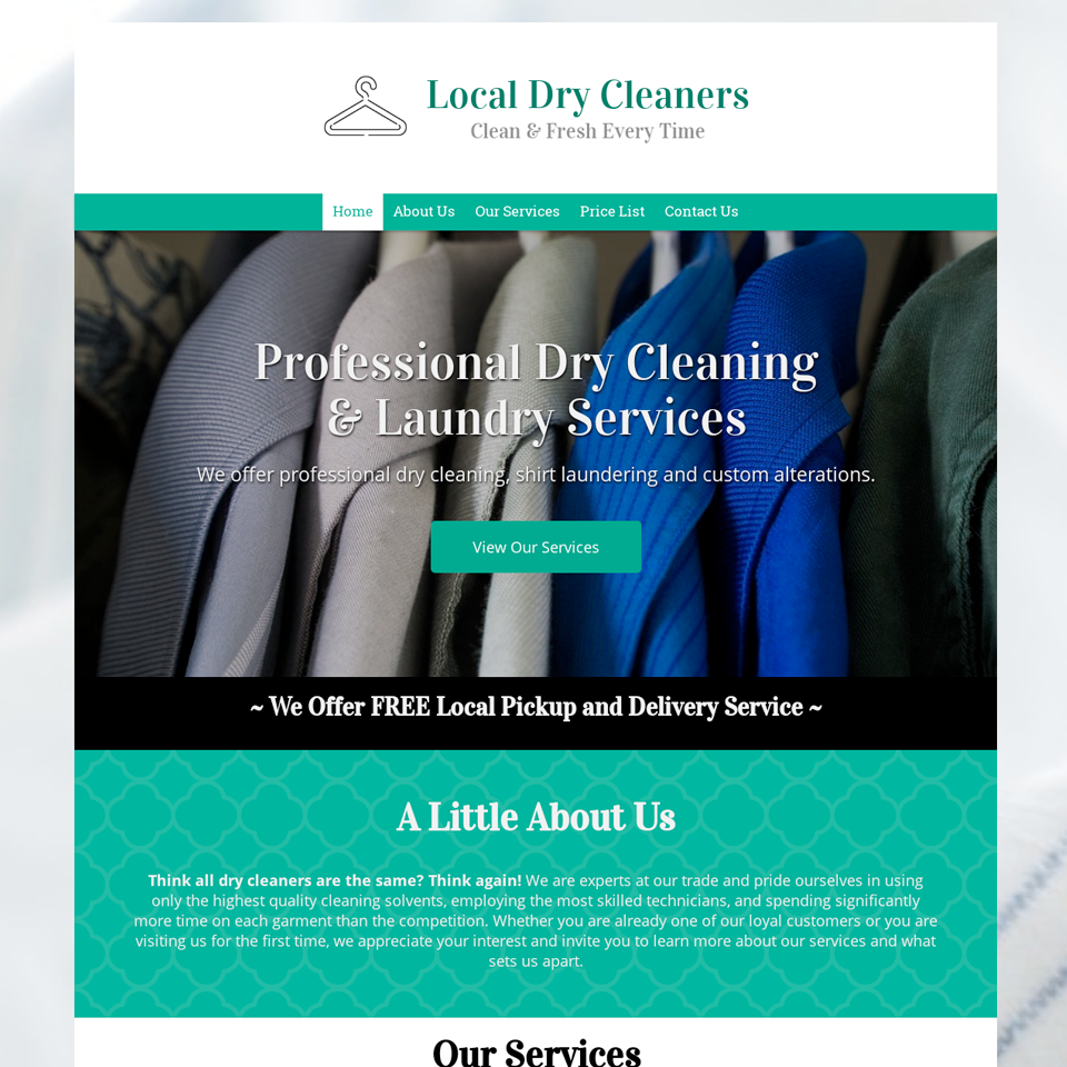 website preview of Local Dry Cleaners on a desktop computer