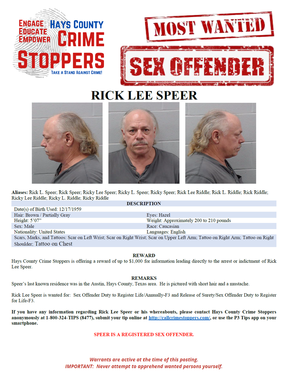 Speer most wanted poster