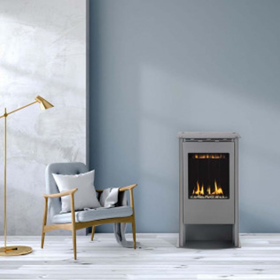 Solas free standing fireplace grey