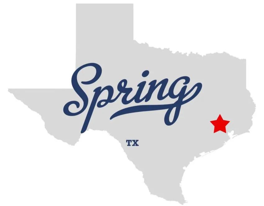 State of Texas graphic with a Red Star over Spring, TX, home of Media Construction