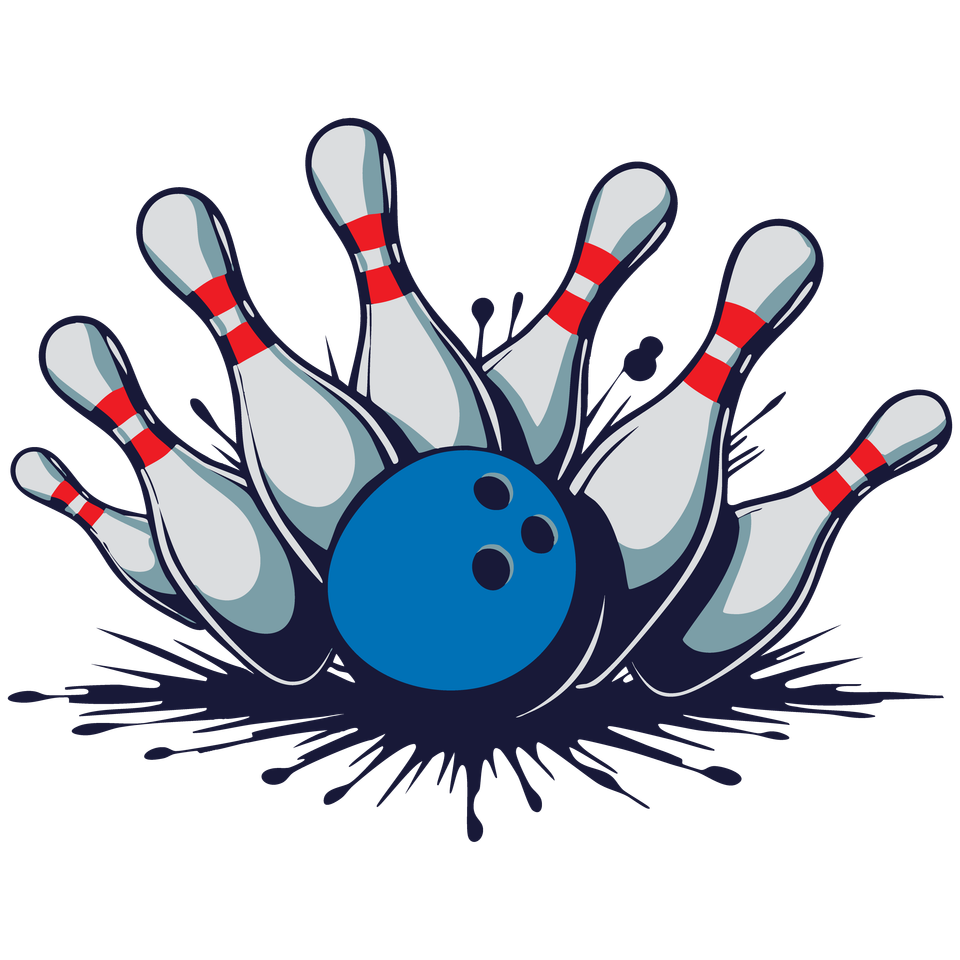 Bowling   pins and blue ball 