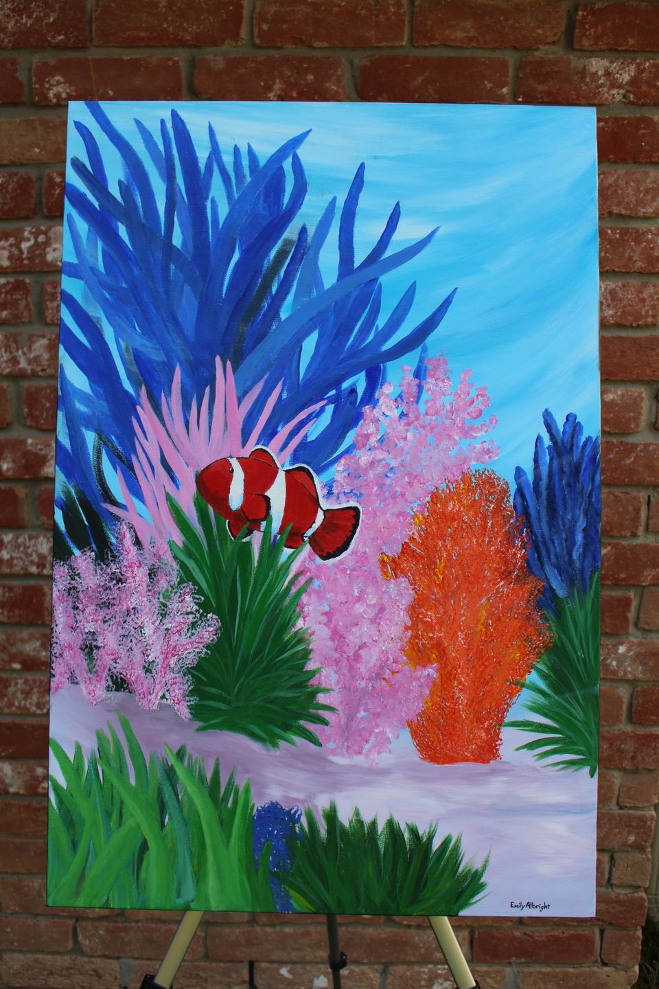 clown fish coral reef acrylic painting artwork by artist Emily Albright