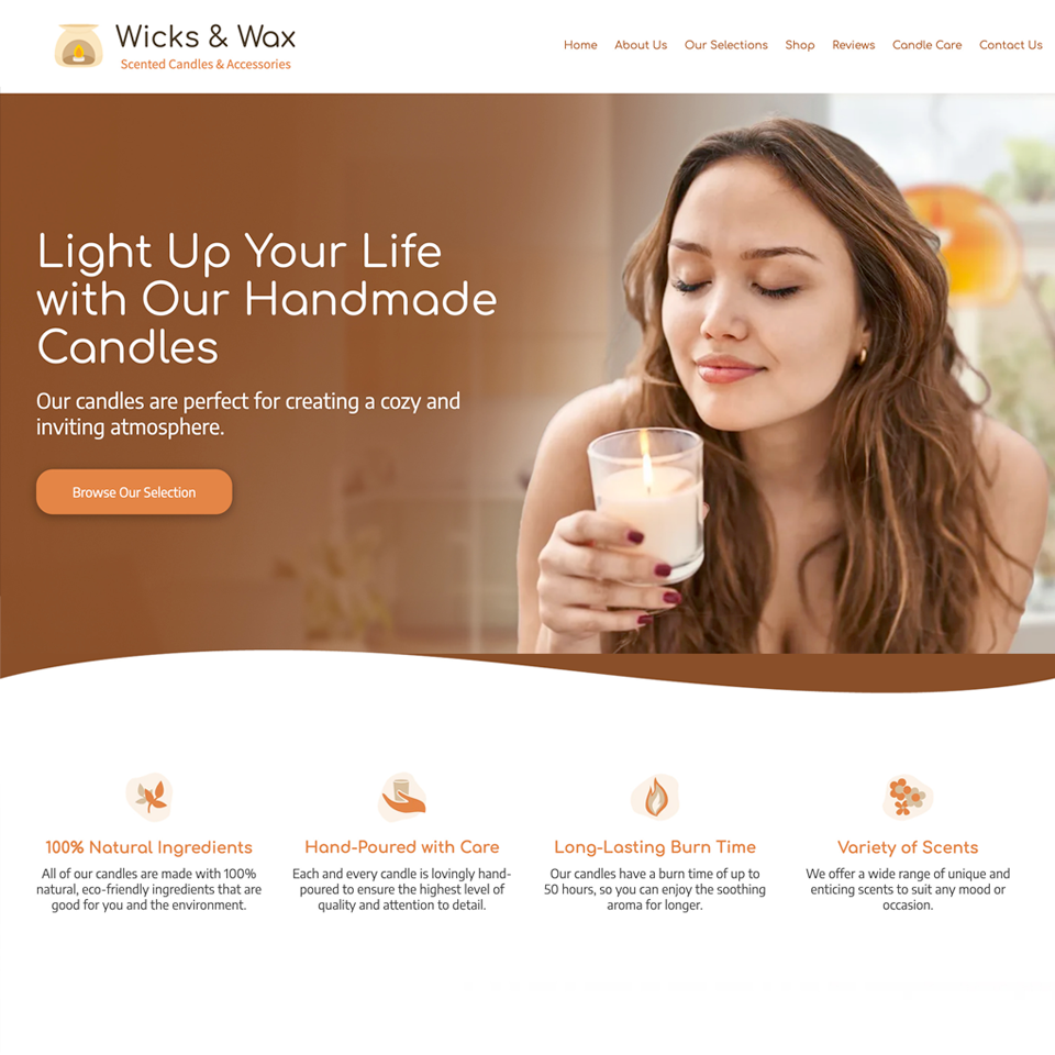 Candle company website design theme