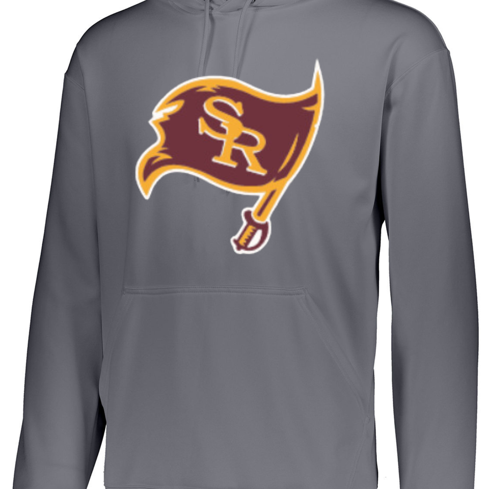 Gray hoodie featuring a large South Range Raiders SR flag logo printed on the front.