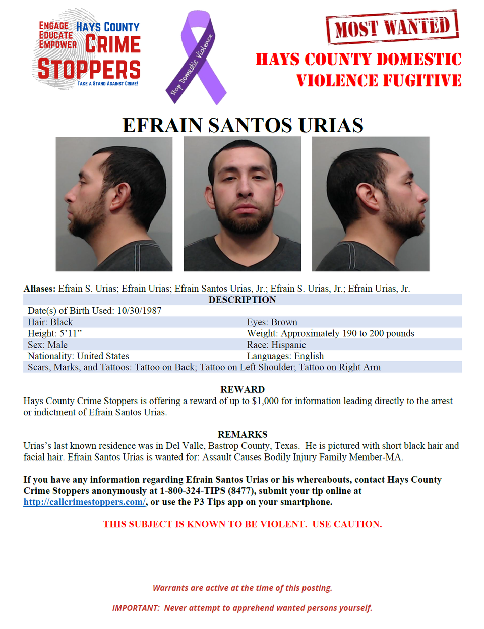 Urias most wanted poster