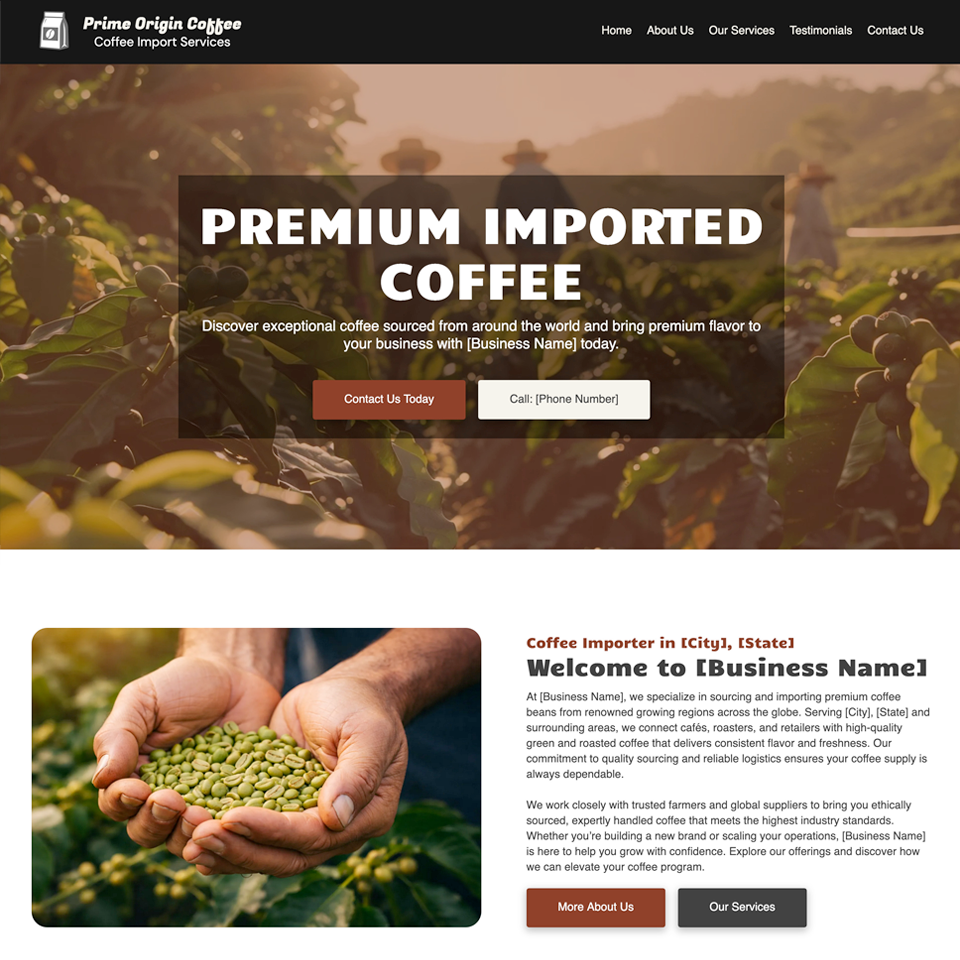 Coffee importer website design theme