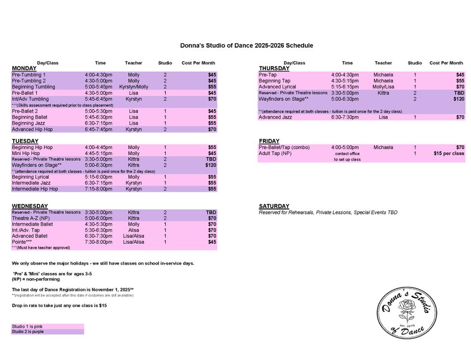 Full schedule 25 26