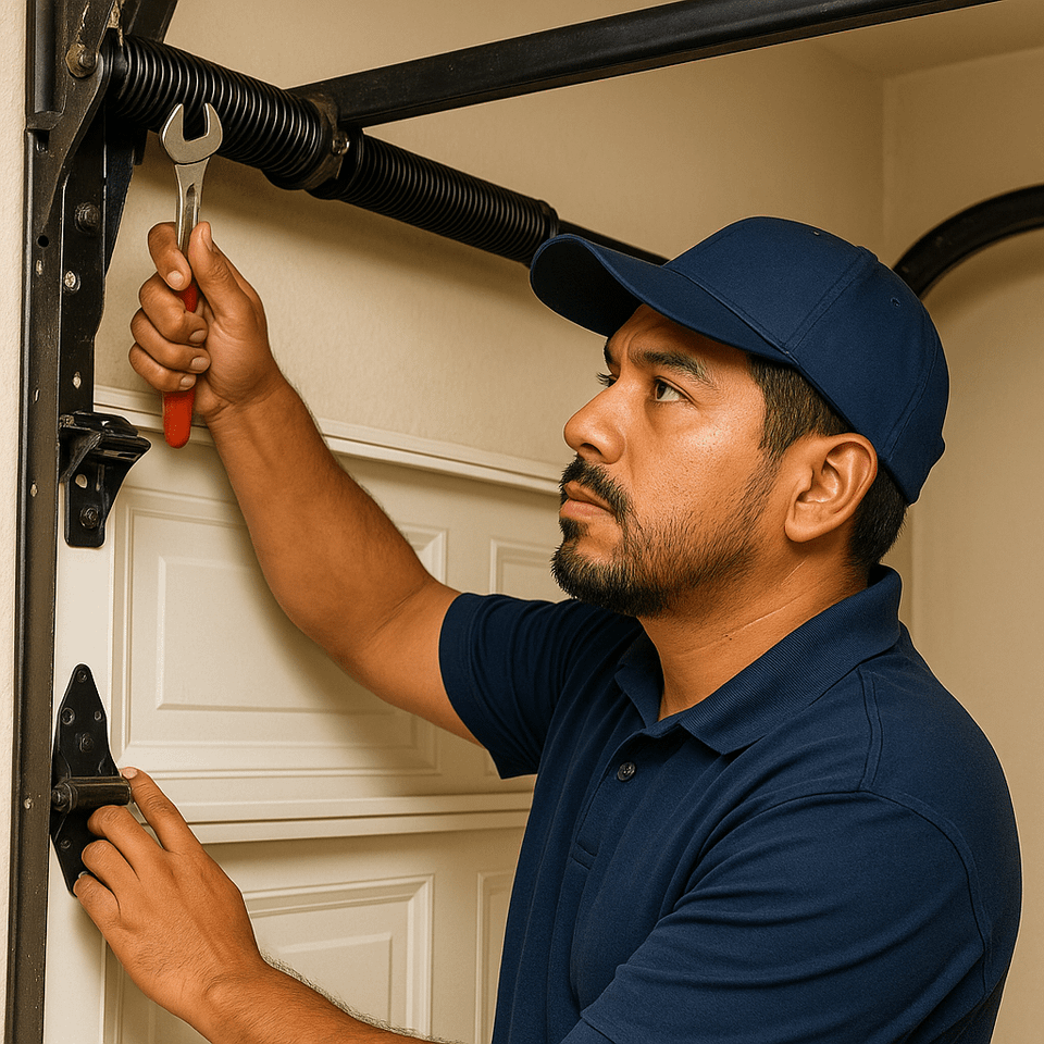 Man repairing a residential garage door min