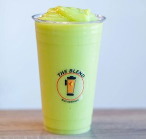 Kickin' Cucumber smoothie made with apple juice, cucumber juice, pineapple, mango, and lime sherbet.