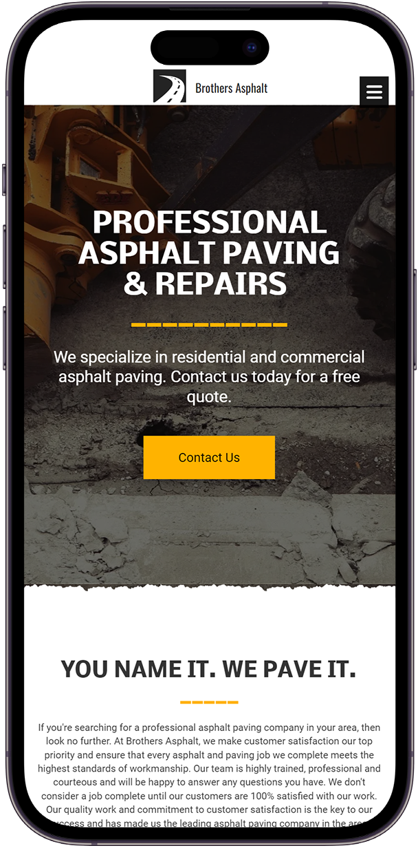 iphone cellphone preview of the mobile website for paving company Brothers Asphalt