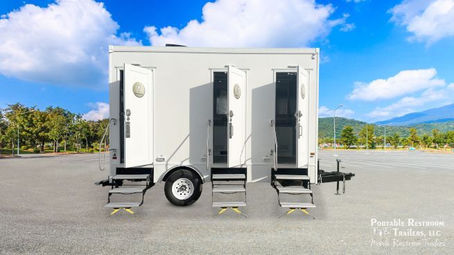3 station portable restrooms trailer coastal series ext front 1