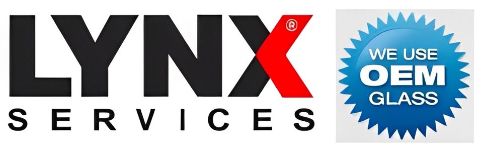LYNX Services and OEM Glass logos highlighting the use of original equipment manufacturer glass for auto glass replacement.