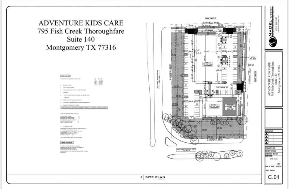 Site plan for Adventure Kids Care project by Nadel Design – Layout of the property, building placement, and site features.