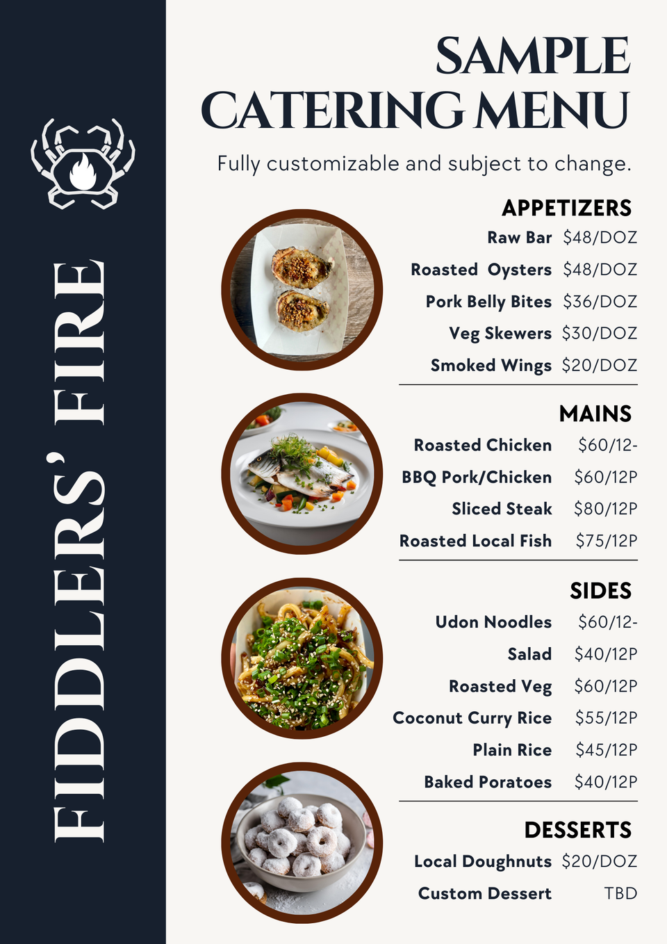Fiddlers fire catering menu