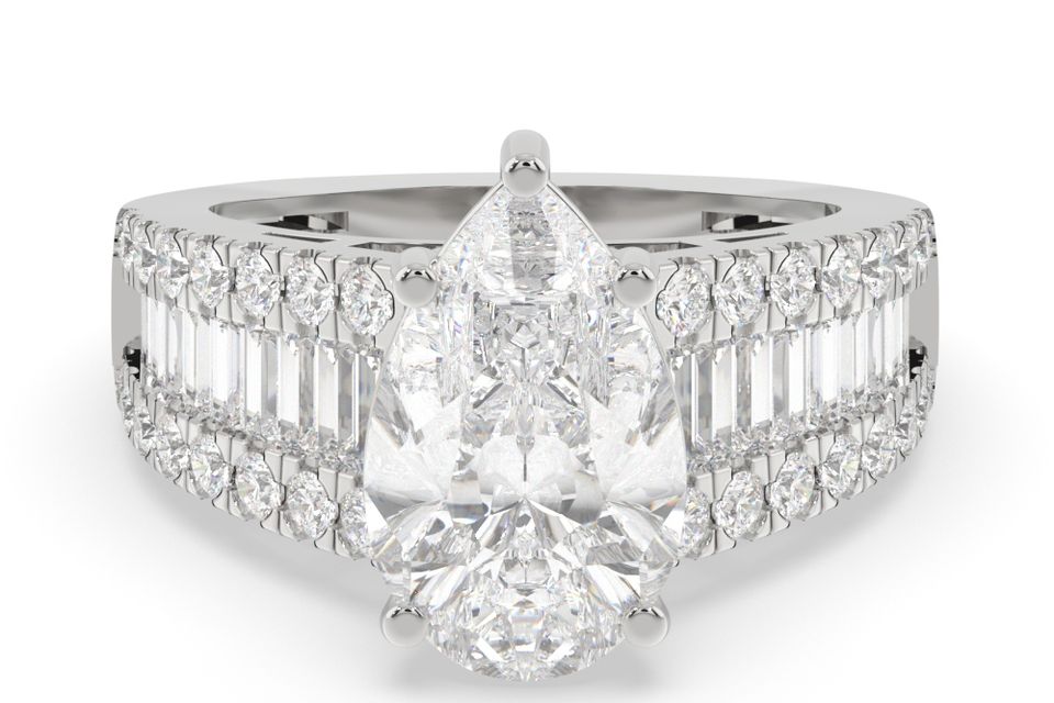 Pear baguette lab ring