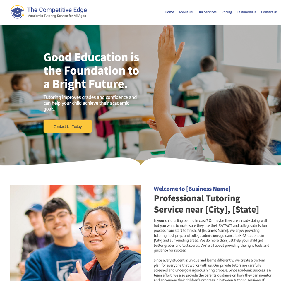Tutoring service website design theme