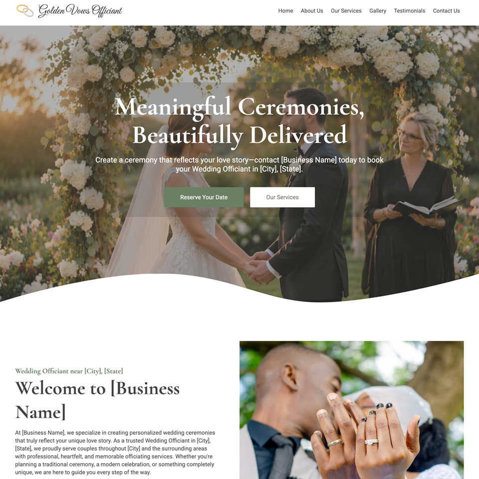 Wedding officiant website design theme