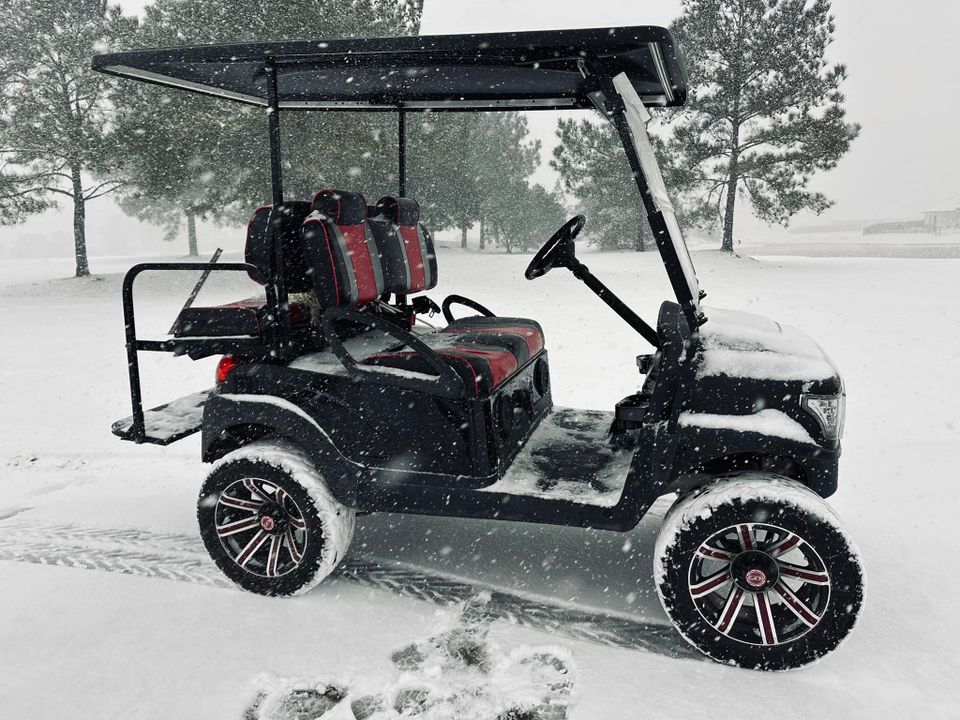 Golf cart covered in snow during January 2025 snowstorm in Metairie, LA