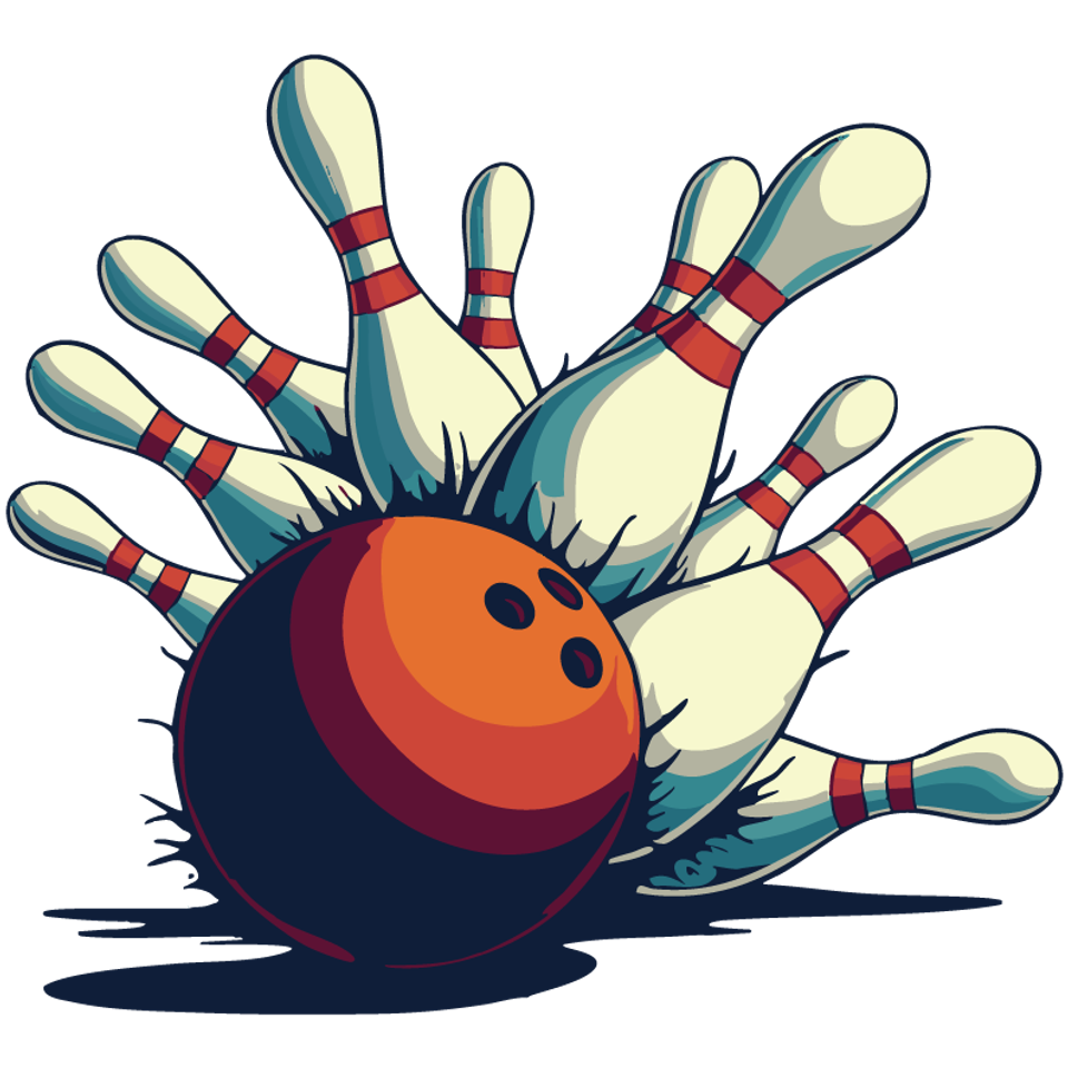 Bowling   pins and red ball eight