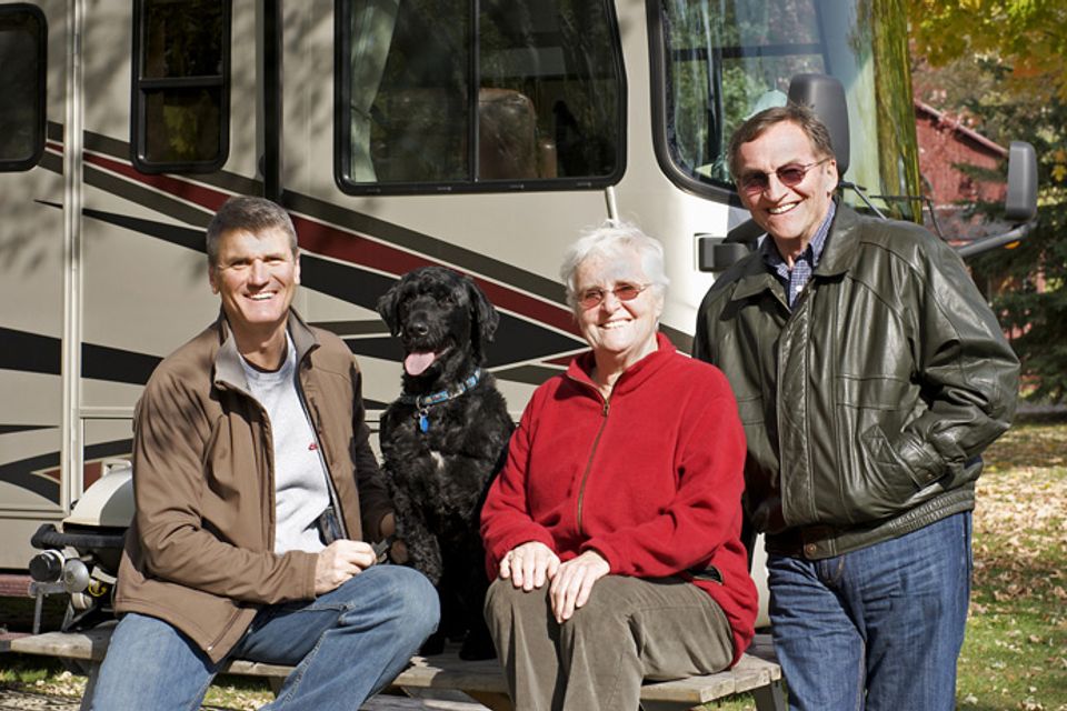 Familyand dog and motorhome