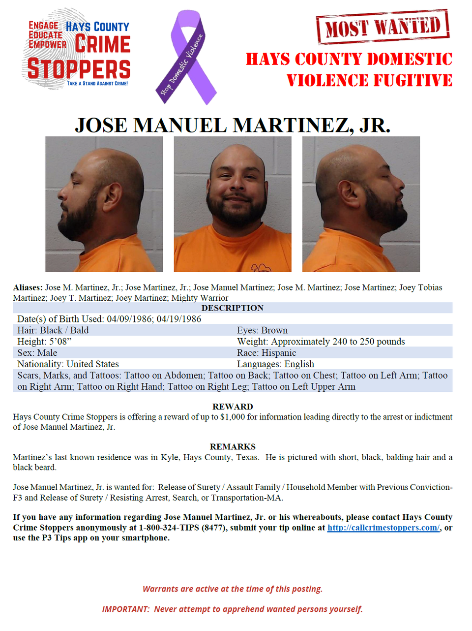 J martinez most wanted poster