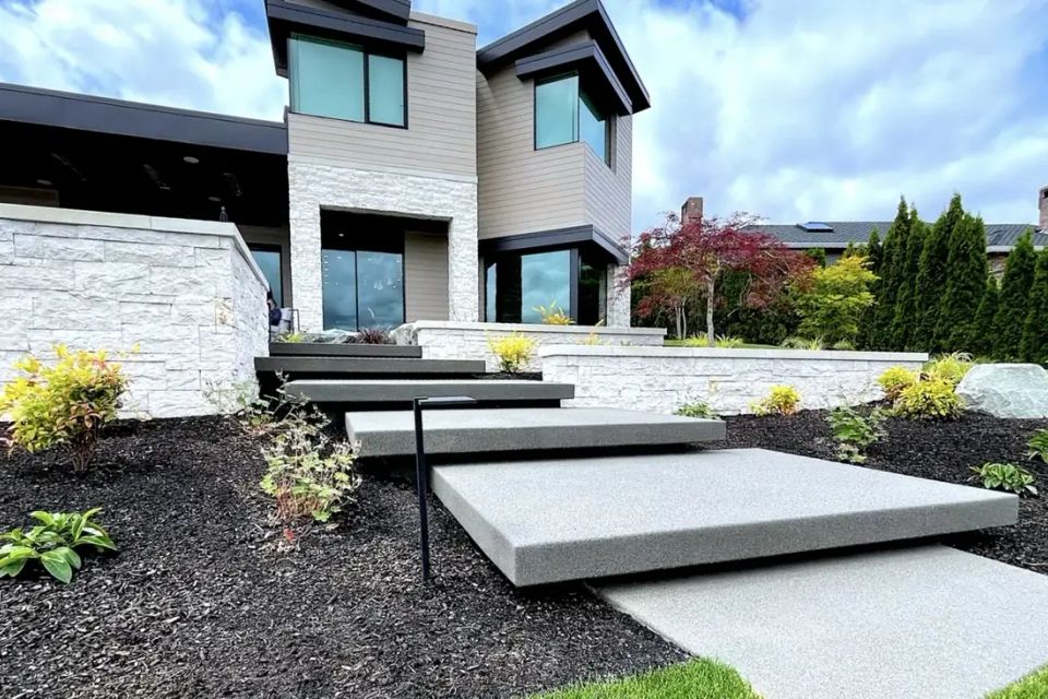 Concrete steps entryway garden puyallup