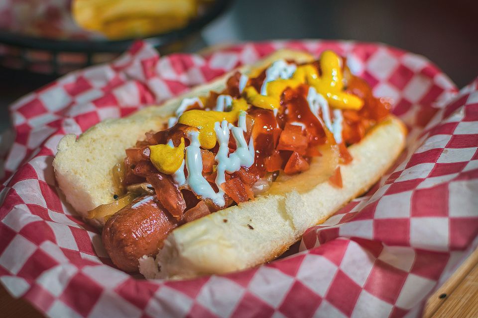 Jilly's Lounge dog, hot dog fully loaded with delicious toppings