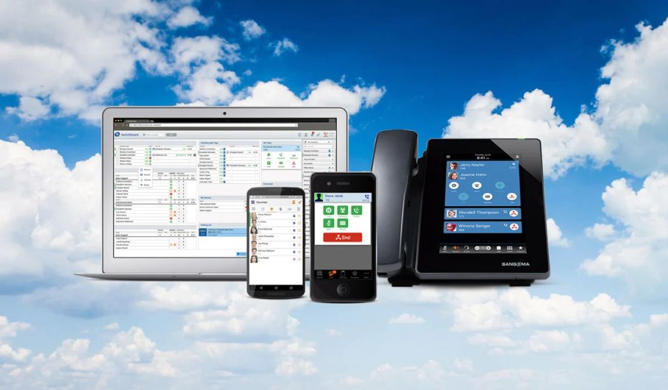 Sangoma phone system on top of clouds background