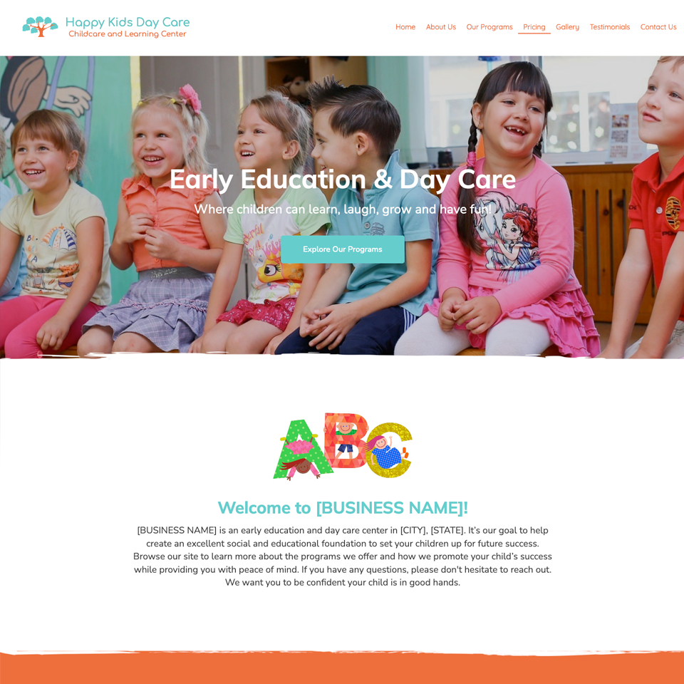 Day care center website design theme
