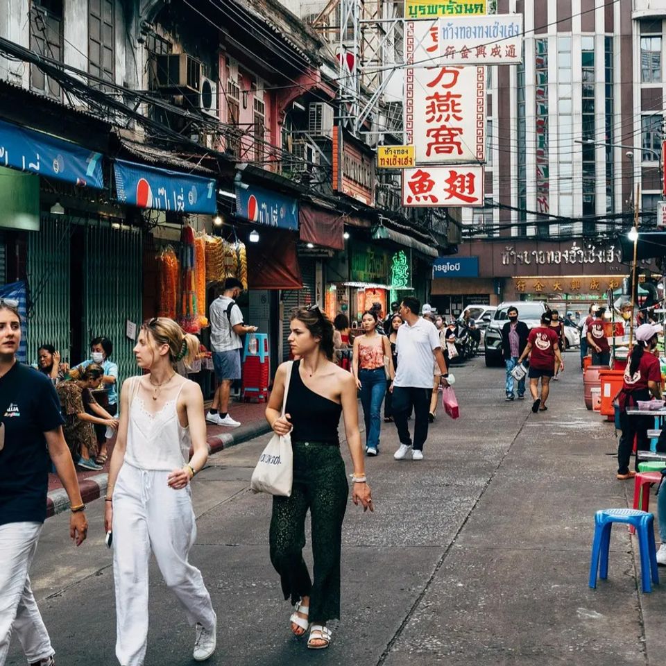 Vacation adventure in foreign marketplace
