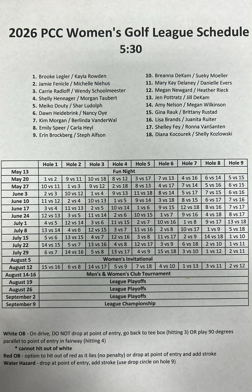 Pcc women's league schedule