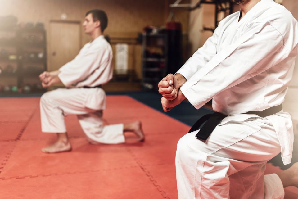 Karate students practicing kata