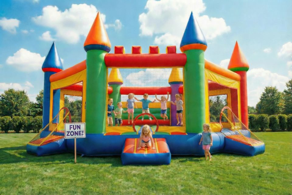  Colorful inflatable castle bounce house rental for kids birthday parties on green grass