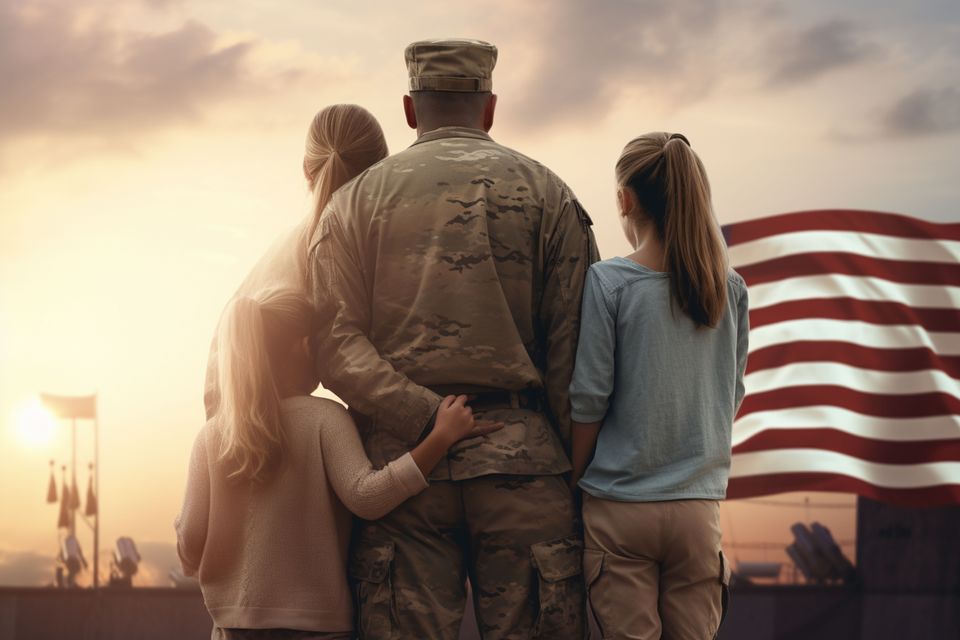 Proud military family posing front generative ai