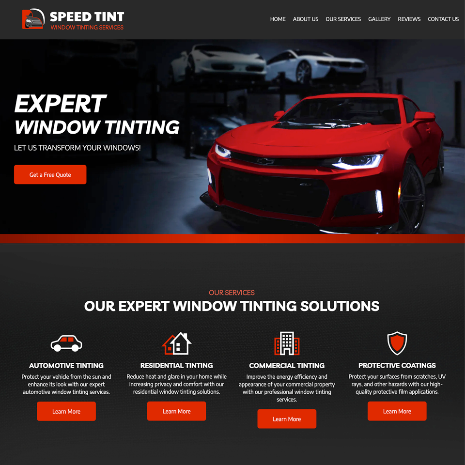 Window tinting website design theme