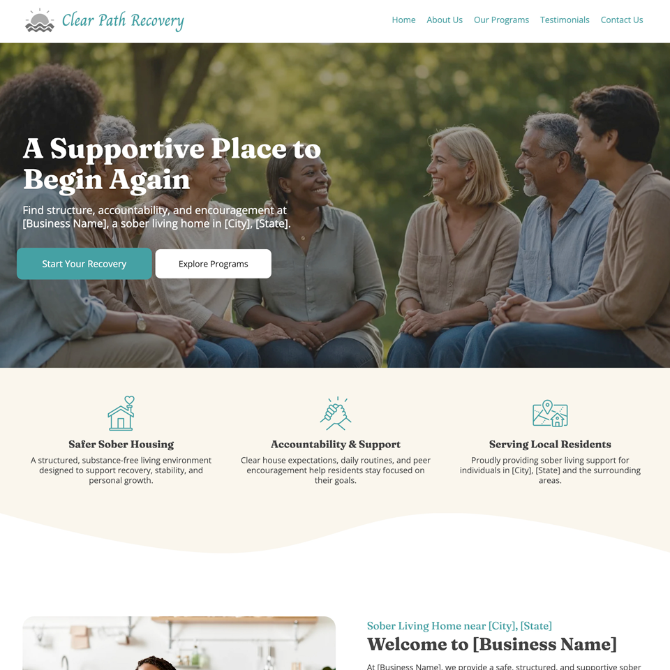 Sober living home website design theme