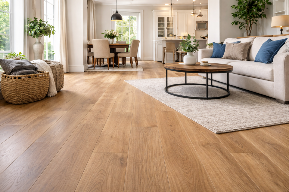 Jamericas living room with new oak floors