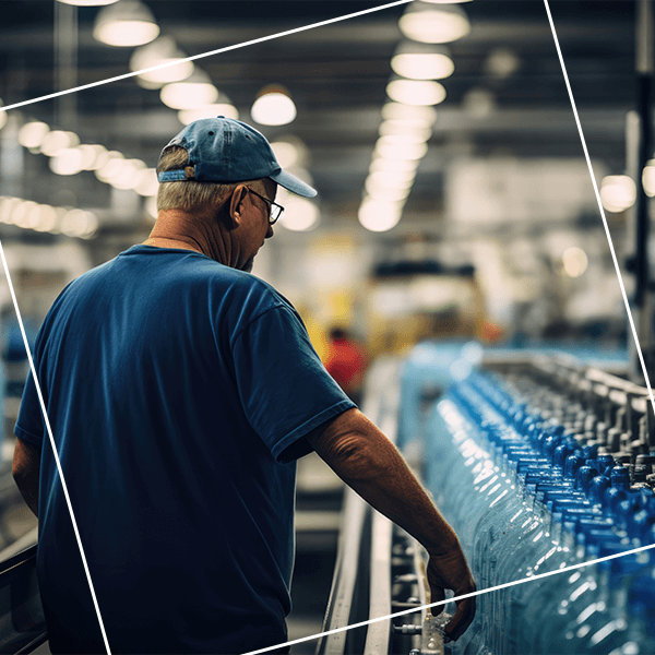 Man in blue ballcap working manufacturing machinery
