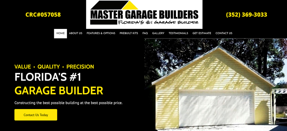 Master garage builders website header