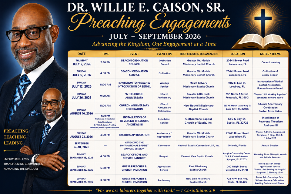 Dr. caison's preaching engagements updated