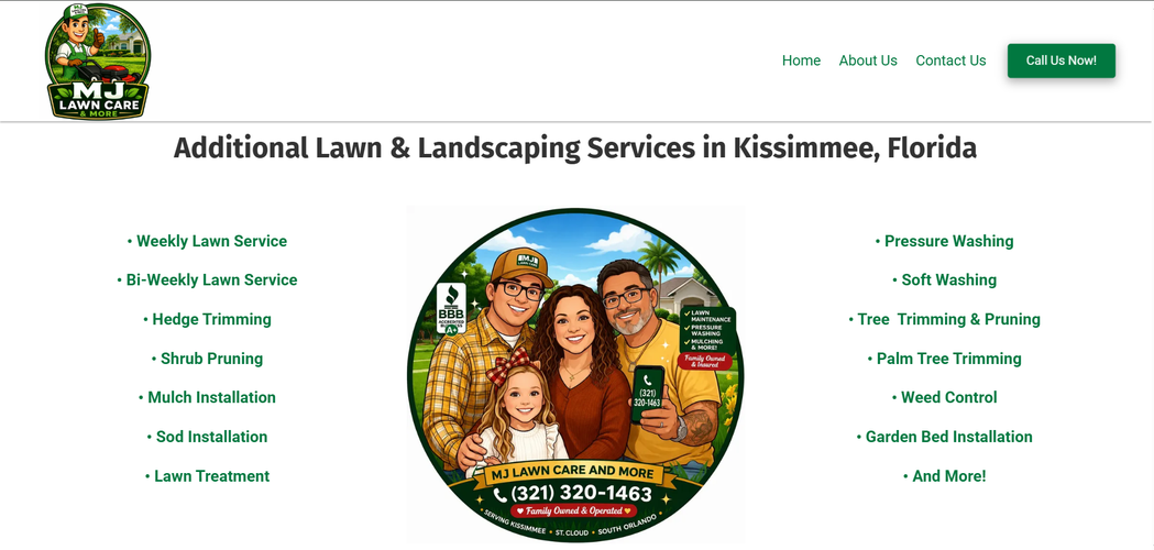 MJ Lawn Care and More website designed by Pixeloft Creative